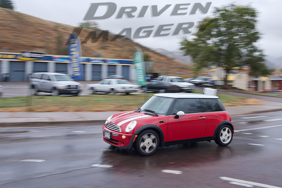 Mini Cooper - Red with White Stripes and Roof