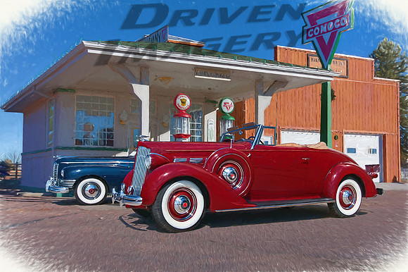 Packards at the Gas Station - Painted