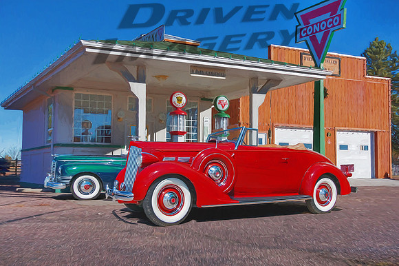 Packards at the Gas Station - R&G - Painted
