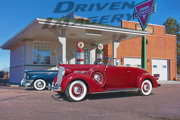 Packards at the Gas Station - Water Color