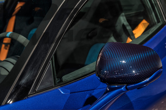 McLaren 720s Blue Carbon Fiber Mirror Detail