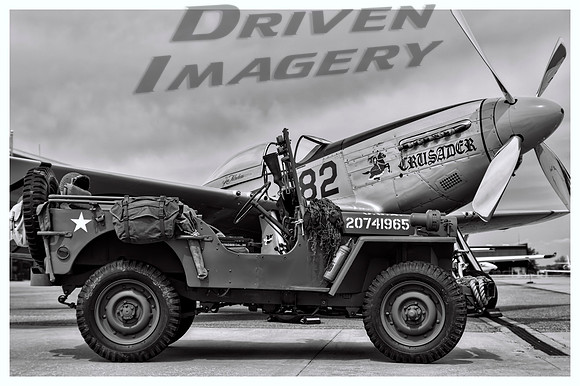 Military Jeep & 1945 P-51 Mustang 'Crusader' - B&W