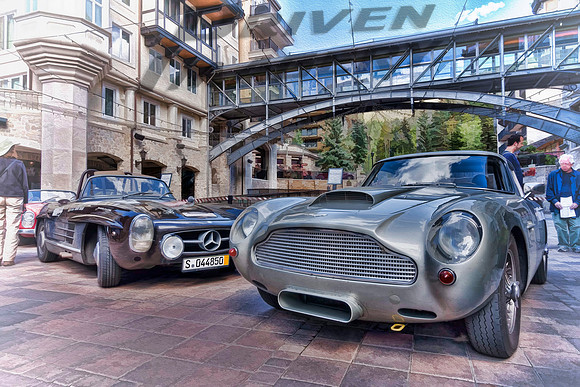 91 Bruce McCaw - 1961 Aston Martin DB4GT & 121 Mike Kunz - 1962 Mercedes Benz 300SL Roadster - 2