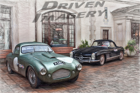 72 - 1955 Frazer Nash LeMans Coupe & 49 - 1962 Mercedes Benz 300SL Roadster - Color Sketch