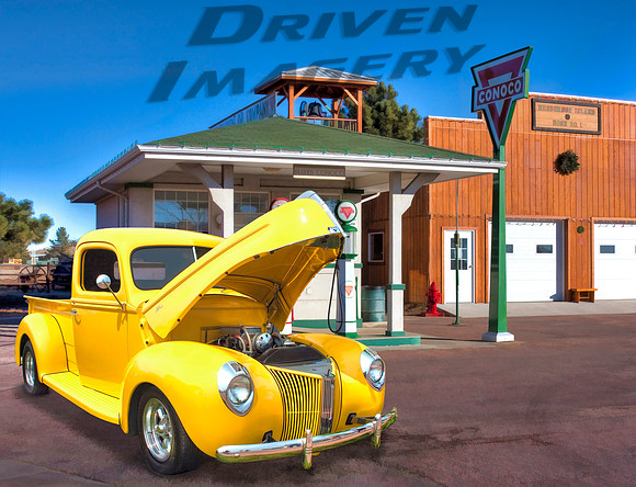 1940 Ford Pickup - David Meek - Gas Station - Painted #2 - Print